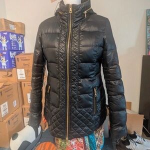 Sam Edelman Black Quilted Puffer Jacket with Gold Hardware